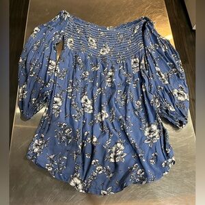 Floral Blue Women's Tub top dress, off shoulder sleeves